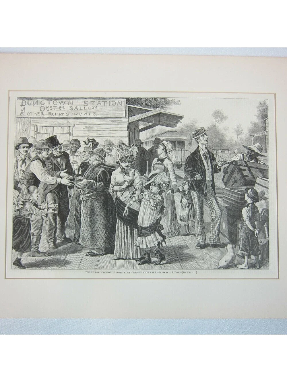 Antique 1878 Print Wood Engraving George Washington Jones Family Harpers Weekly